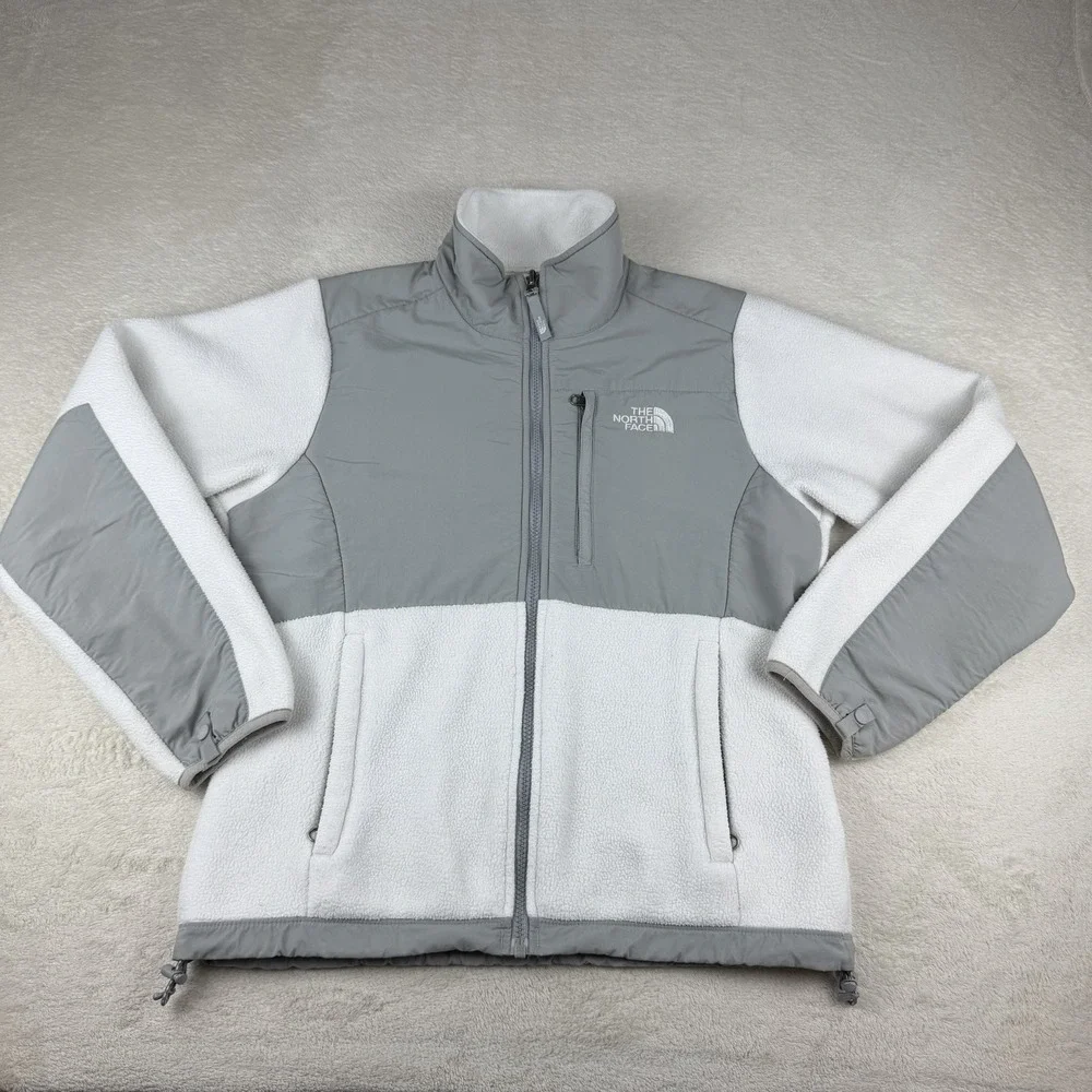 The North Face Denali Jacket Women Small‎ White Gray Polartec Fleece Full Zip